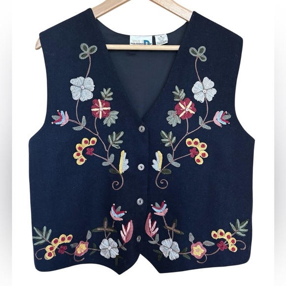 Vintage Women’s Vest Embroidered Wool Cottagecore Size Medium - Picture 1 of 4